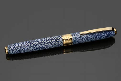 Artisan Fountain Pen Silver 925 18k Gold & Blue Stingray Leather